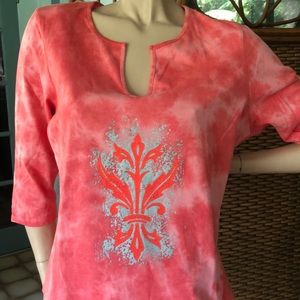 INC 3/4 Length Coral Tye Dye Shirt